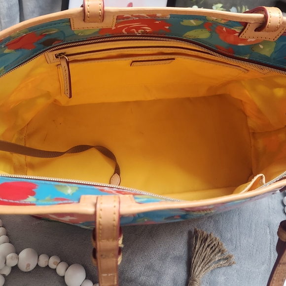 Dooney & Bourke FLORAL ROSE GARDEN Blue and Red Floral Tote. EUC - Picture 9 of 16